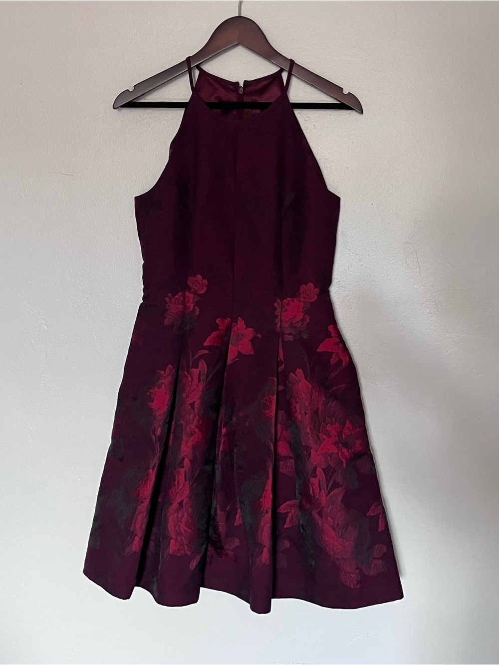 WHBM Burgundy Floral Jacquard Fit & Flare Cocktail Dress 0
